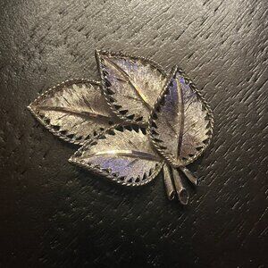 Vintage Silver Tone Leaf Brooch Marked B.S.K.